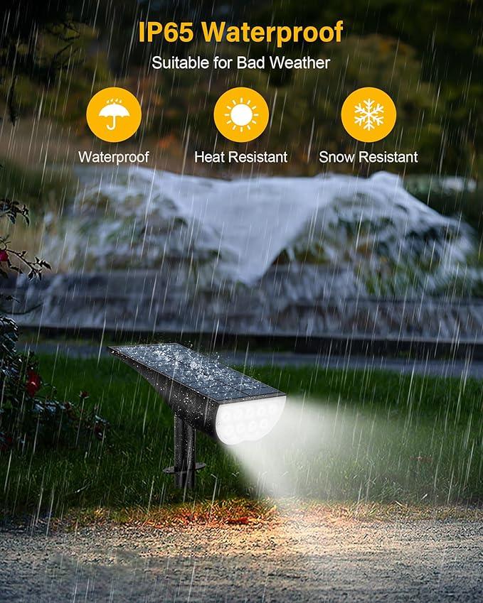 BAXIA TECHNOLOGY Solar Spot Lights Outdoor Waterproof, 3 Lighting Modes Solar Pathway Lights, Dusk to Dawn Spotlight for Yard Garden Landscape Driveway, Warm White, 6 Pack