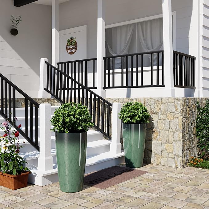 QCQHDU 21 inch Tall Planters for Indoor & Outdoor Plants, 2 Pack Sturdy Plant-Flower-Tree Pots for Front Porch Patio Deck Living Room Decor