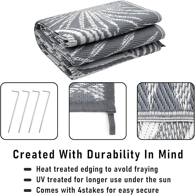 HiiARug Outdoor Plastic Straw Rug - 6x9Ft Waterproof Reversible Patio Mat for Deck, Beach, RV, Camper, Backyard