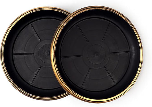 7" Decorative Heavy Duty Tray/Saucer (2 Pack) Rustic Medieval/French Country Look, Pot/Planter Base for Indoor/Outdoor Decor (7 inches, Gold)