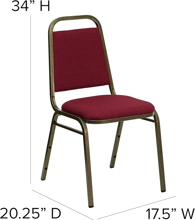 EMMA + OLIVER Trapezoidal Back Fabric Upholstered Stackable Banquet Chair, Multipurpose Stacking Chair with Padded Seat and Back, Burgundy/Gold