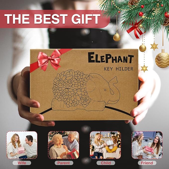 Outdoor Elephant Key Hider Statue - Cute Succulent Elephant Hide a Key Outdoor Decorative - Small Gift Box for Women, Home Decor & Elephant Gifts (Elephant)