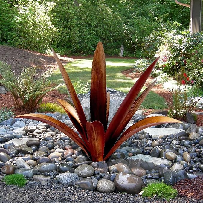 DIY Metal Agave Plant Art Yard Tequila Art Sculpture, Tequila Rustic Garden Sculpture Statue Outdoor Decor,Agave Metal Plants for Yard, Garden Lawn Ornaments (9 Leaves -Yellow)