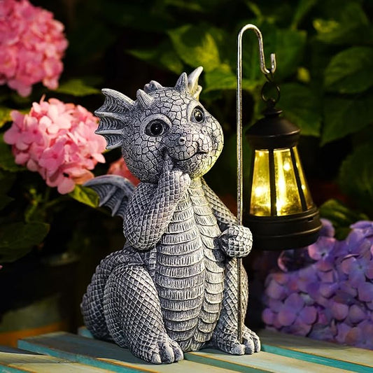 Garden Decor Solar Statues for Mom Grandma Birthdays for Women Sister Wife Lady - Front Patio Balcony Yard Art Lawn Ornaments Porch Outdoor Outside Decorations (Dragon)