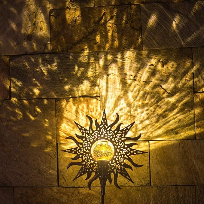 TAKE ME Sun Solar Lights Garden Outdoor Waterproof Metal Decorative Stakes for Patio Yard Walkway LawnPatio Mothers Day Gifts Mom Wife Grandma (Sun)