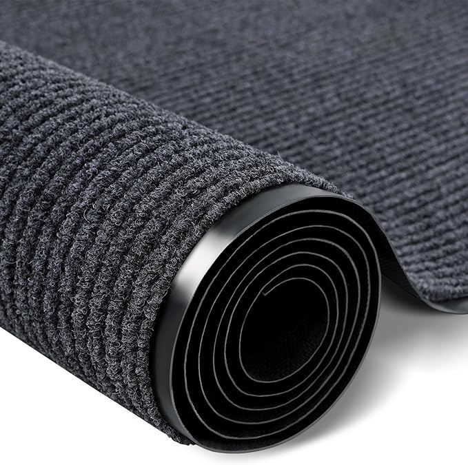 Rubber Door Mat About W3' ×L16' Heavy Duty Large Outdoor Indoor Mat Durable Entrance Doormat Waterproof Rubber Back Rugs for Home Entryway Patio Porch Office Business Areas (Grey)