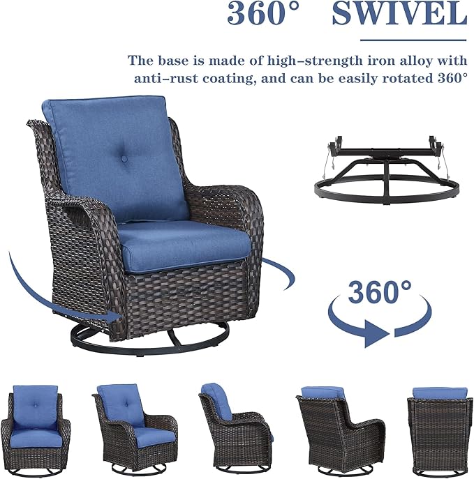 4 Piece Patio Furniture Set with Fire Pit Table - 41inch 50000 BTU Propane Fire Pit Table with High Back Loveseat Glider Chair and 2 Swivel Rocker Chair for Casual Gathering