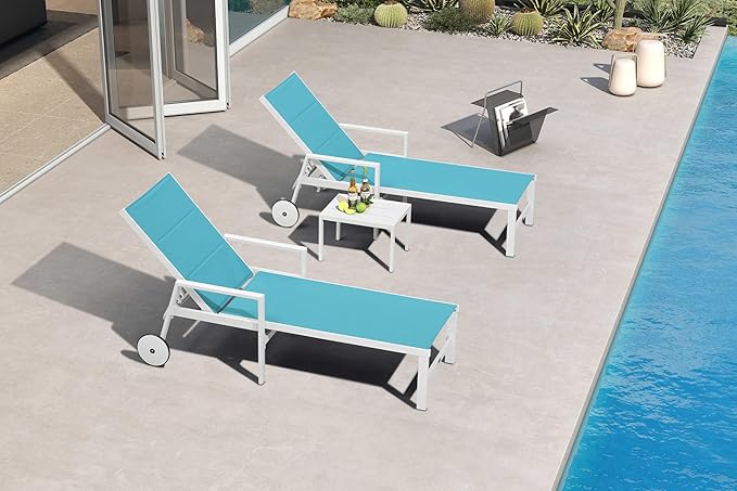 PURPLE LEAF Outdoor Chaise Lounge Adjustable Sunbathing Recliner with Armrest Blue 2 Sets