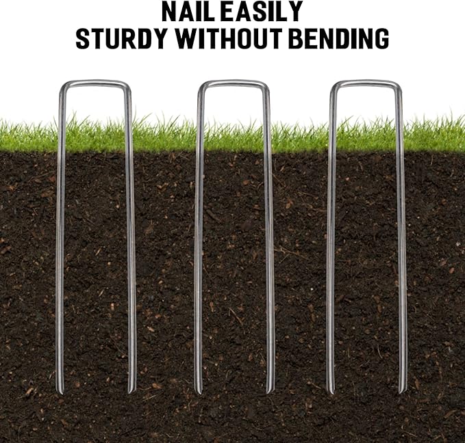 360 Pack 6 Inch Landscape Staples Galvanized Garden Stakes, 11 Gauge Gargen Staples Heavy-Duty Sod Metal Yard Pins Lawn Fence Stakes for Ground Cover Landscaping Fabric