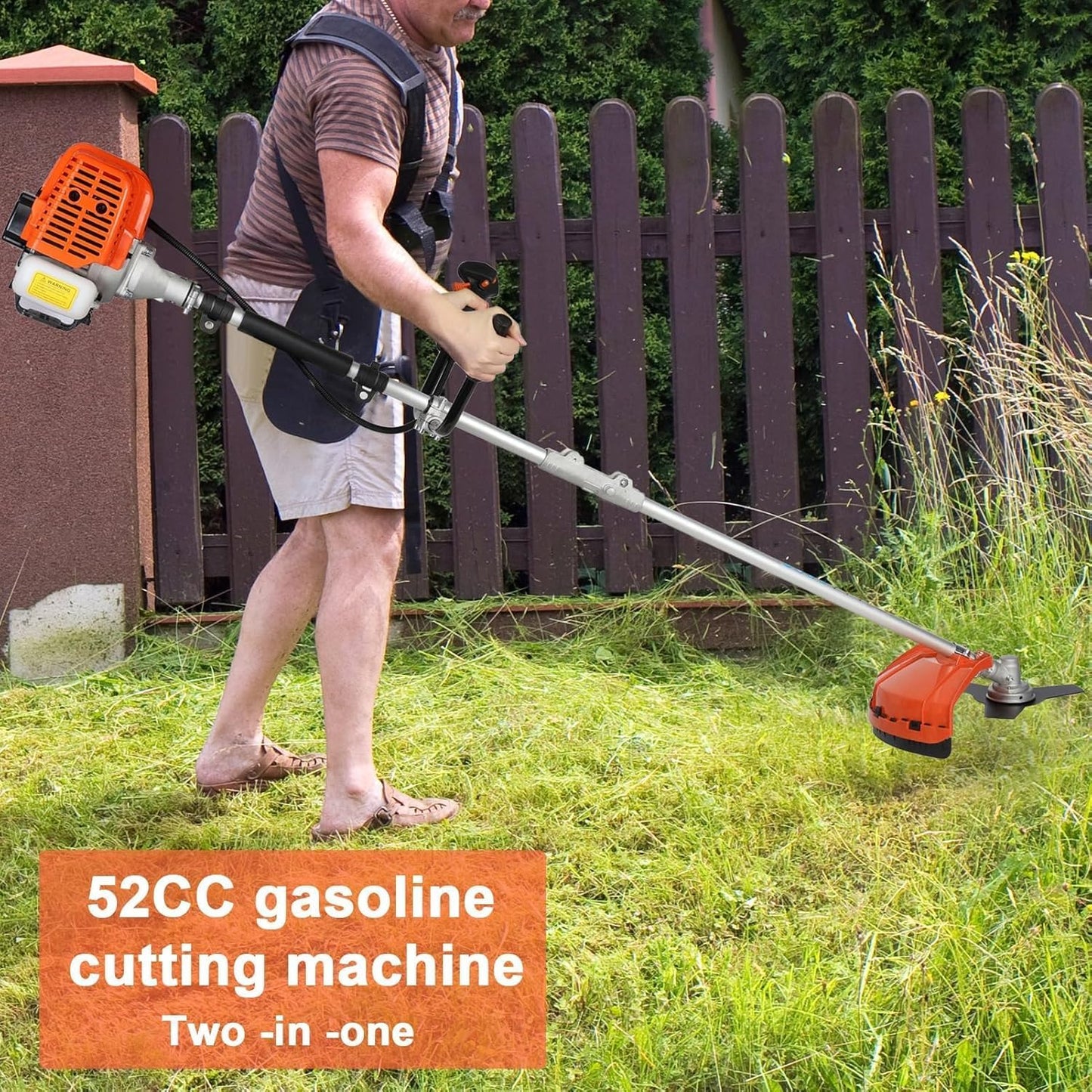2025 Upgraded Weed Wacker, 52CC Gas Powered Weed Eater, 2 in 1 Gas String Trimmer and Grass Cutter with 3 Teeth Brush Cutter Blade, Lightweight Hedge Trimmer Edger Lawn Tool for Garden Yard
