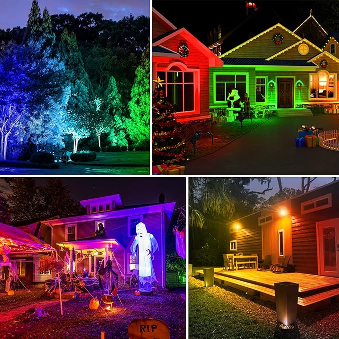 Christmas Solar Landscape Spotlights Color Changing 4 Pack, T-SUNUS Halloween Solar Spot Lights Outdoor Waterproof Garden Pond Light, 180° Adjustable Wall Light Separately Installed for Outdoor/Indoor