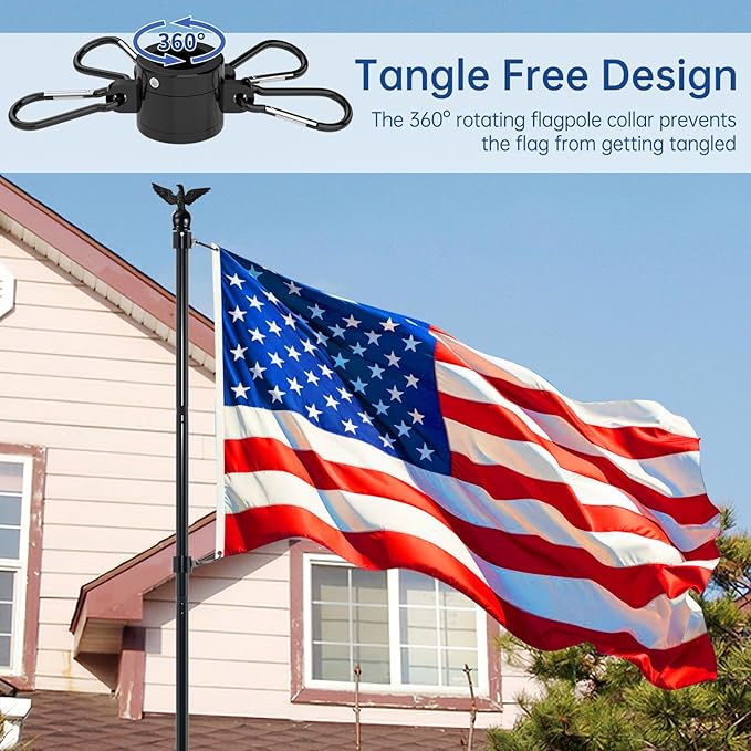 ZMTECH 10 FT Flag Pole Kit in Ground with 5 Pronges Base, Heavy Duty Flag Pole Holder with Metal Eagle Topper for Outside House & Yard Outdoor Garden Decor Residential Commerical(1 Pack,Without Flag)