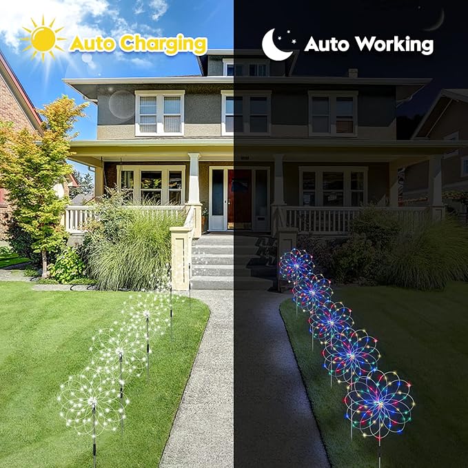 6 Pack Solar Garden Lights, Firework Lights, Decorative, 8 Lighting Modes with Remote 120 LED Twinkling Waterproof Landscape Outdoor Decor, for Pathway Backyard Walkway Patio(Colorful)