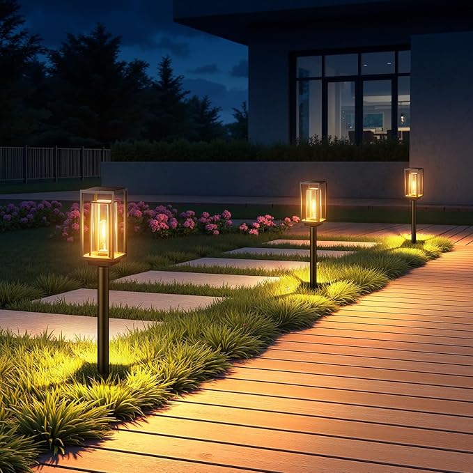 8 Pack Solar Pathway Lights Outdoor, 2X Bigger & Brighter Solar Lights Waterproof, Over 12 Hours Double-Layer Garden Light, Auto On/Off Outside Lightning for Walkway Yard Path