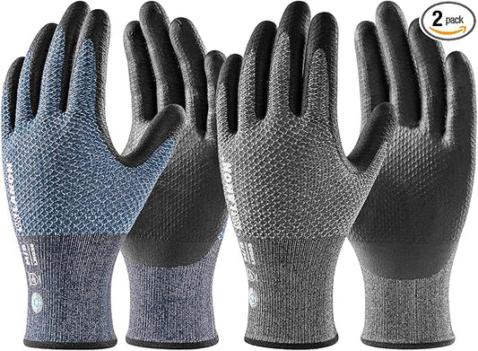 LANON Gardening Gloves for Men Women, 2 Pairs Nitrile Coated Garden Gloves with Grip, Breathable B.COMB AIR Technique, Dusty Olive & Bluebird, Medium