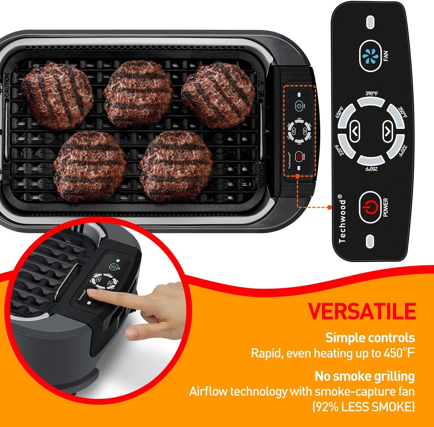 Indoor Smokeless Grill, Techwood 1500W Electric BBQ Grill with Temperature Control, Korean Grill Removable Grill & Griddle Plates, Tempered Glass Lid