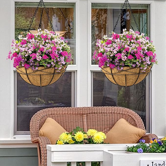 4 Pack 20 Inch Hanging Planters Baskets for Outdoor Plants Extra Large Deep Hanging Baskets with Natural Coconut Liner Flower Pots for Porch Balcony Garden Decor