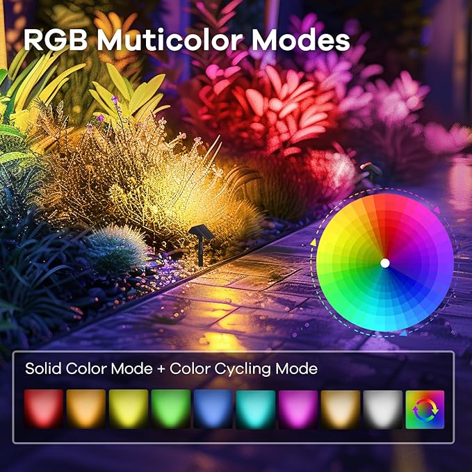 Linkind Solar Spot Lights Outdoor, Color Changing Solar Lights with 10 Lighting Modes and Waterproof IP67, Ideal for Yard, Garden Decoration (6 Pack, Multicolor)