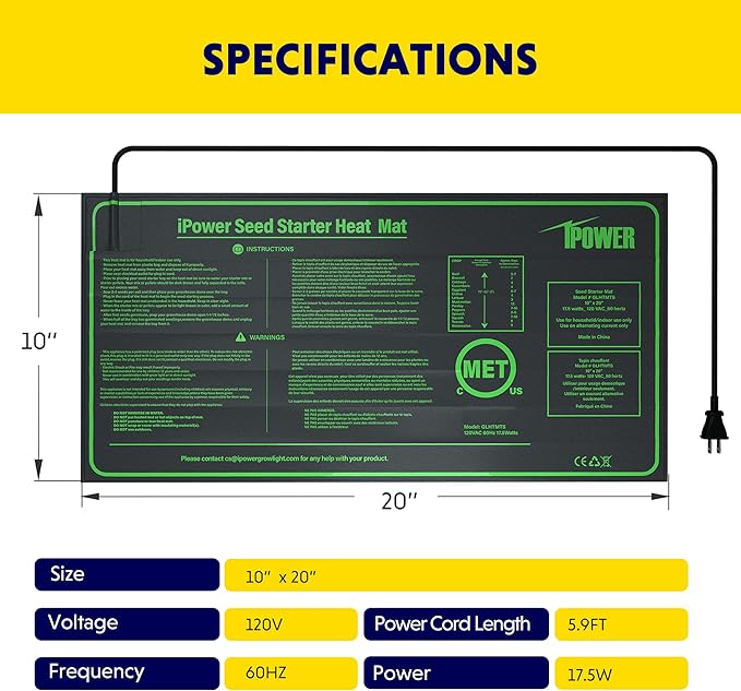 iPower Seedling Heat Mat Heating Pad 10"x20" with Digital Thermostat Combo Set, Waterproof for Indoor Seed Starting and Plant Germination