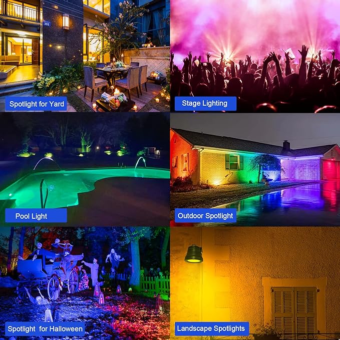 Spotlight, 15W Spot Lights Outdoor RGB IP67 Waterproof Landscape Spotlights with Bluetooth Dimmable for Smart Intelligent Yard LED,12V Low Voltage House Garden Path Decoration(2 Pack)
