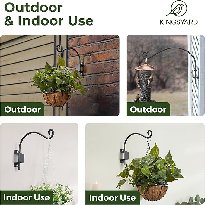 Kingsyard 2 Pack Swivel Plant Hangers Outdoor - 12 Inch Heavy Duty Wall Plant Hooks for Hanging Plant Baskets Bird Feeder Lanterns Wind Chimes