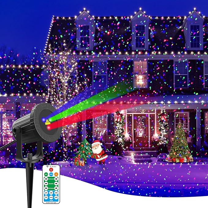 Laser Christmas Projector Lights, RGB 3 Colors Firefly & Stars Light Show, Outdoor Christmas Decorations for Yard/House/Garden/Party, Gift, Home Decor