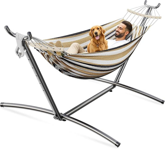 Double Hammock, Heavy Duty Portable, 500 lb Weight Capacity, Perfect for Both Indoors and Outdoors, 2 Person Hammock with Carrying Bag, Coffee