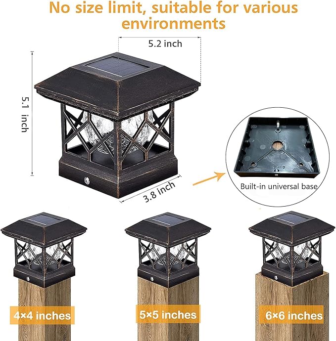 TWINSLUXES Solar Post Cap Lights Outdoor - Waterproof LED Fence Post Solar Lights for 3.5x3.5/4x4/5x5 Wood/Vinyl Posts in Patio, Deck or Garden Decoration