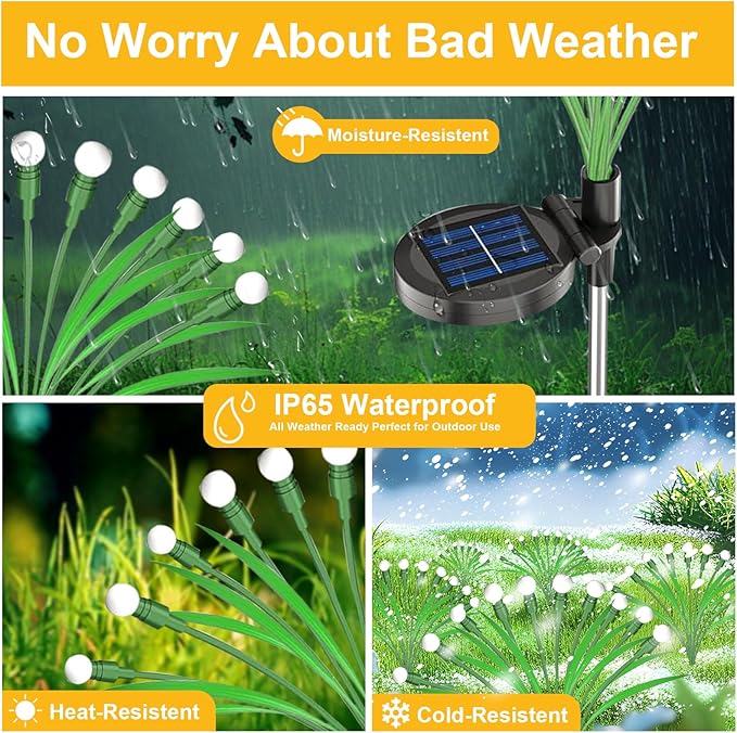 ZGWJ Solar Garden Lights, New Upgraded Swaying Light, Solar Outdoor Lighting Firefly for Patio Pathway Outdoor Decor (Colorful, 2 Pack)