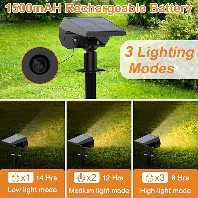 WELALO Solar Spot Lights Outdoor, [6 Pack/52 LED/3 Modes] 2-in-1 Solar Landscape Spotlights, Solar Powered Security Lights, Waterproof Wall Lights for Walkway Yard Garden Driveway(Warm White)