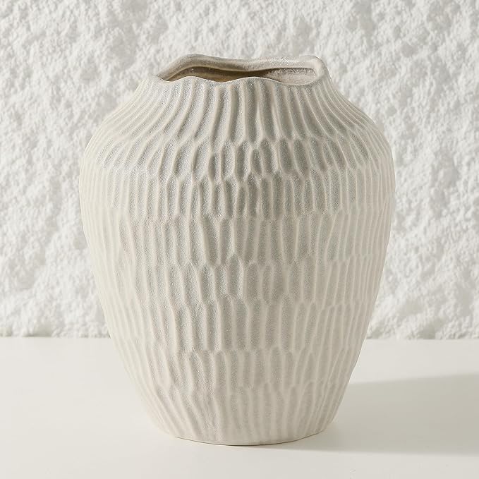 Ceramic Vase for Home Decor,7.8 Inch Flower Vase，Decorative Grey Vases for Pampas Grass，Modern Art Texture for Home Entryway Living Room Dining Table Farmhouse Office Decor-Grey.