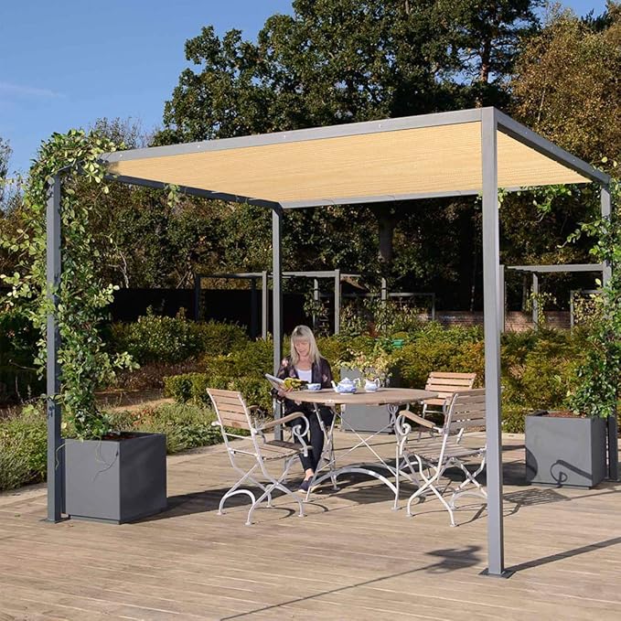 Eden's Decor Straight Flat-Edged Sun Shade Sail Rectangular 18' x 19' Beige UV-Blocking Outdoor Canopy Fabric Cloth Awning for Pergola Patio Garden Backyard Custom Size
