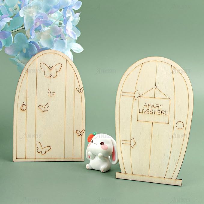 AUEAR, 24 Pack Fairy Door Miniature Wooden Garden Doors Windows Unfinished Window Accessories Mini House DIY Craft for Wall Home Party Decoration (6 Styles)