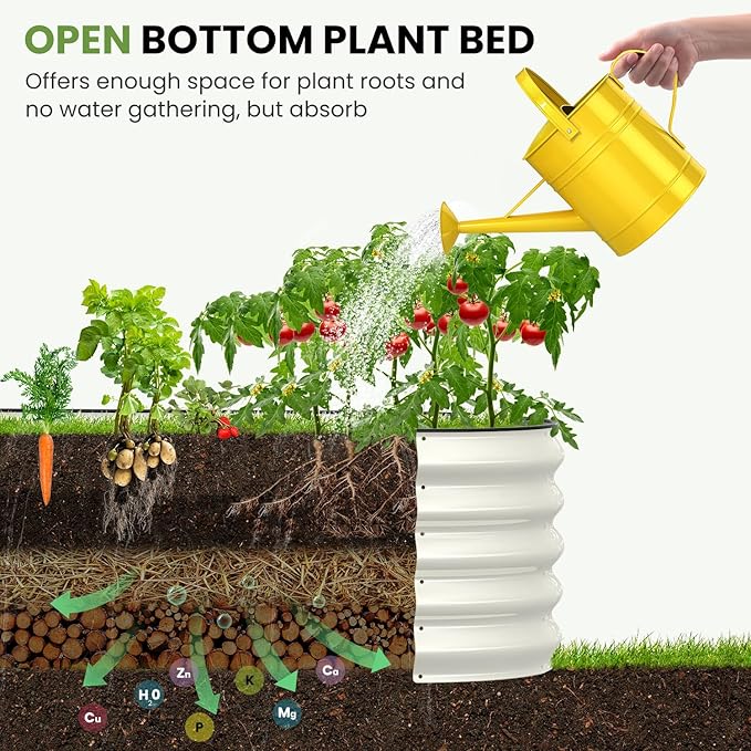 Oval 8x2x1.5 FT Galvanized Raised Garden Bed Kit, 31 in 1 Large Metal Planter Box for Outdoor Gardening, 18” Garden Bed for Vegetables Flower Herb(Pearl White)