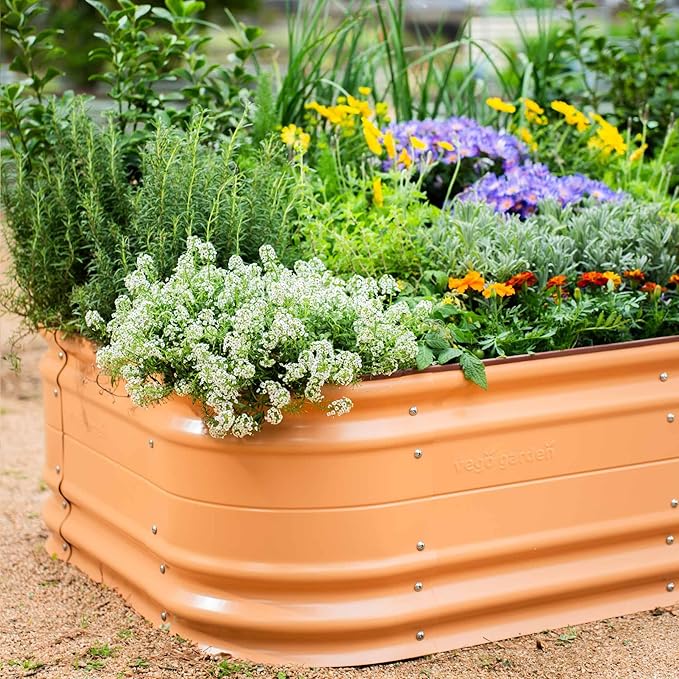 Vego garden 17" Tall 9 in 1 Novel Metal Raised Garden Bed Kits Modular Planter Beds with 2 in 1 Wrench & Magnetic Plant Tags for Vegetables Flowers, Terra Cotta