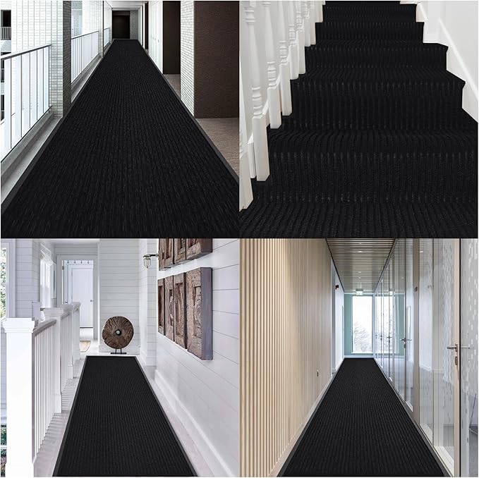 Rubber Door Mat About W3' ×L16' Heavy Duty Large Outdoor Indoor Mat Durable Entrance Doormat Waterproof Rubber Back Rugs for Home Entryway Patio Porch Office Business Areas (Jet Black)