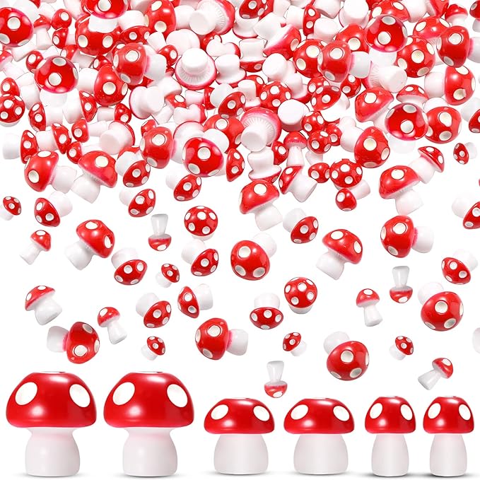 160 Pcs Tiny Mushrooms Mini Figurines Miniature Cute Colorful Mushroom Figurines Indoor Outdoor Mushroom Statue Decor Mushroom Decoration for Garden Landscape Bonsai Craft Ornament (Red, S, M, L)