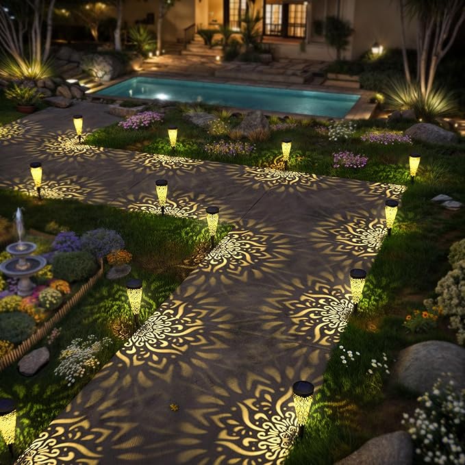 6 Pack Solar Lights Outdoor Garden Decorative with Warm Light Waterproof Pathway Landscape Lights for Path Patio Backyard Walkway Yard Garden Decor (Black, 6Pcs)