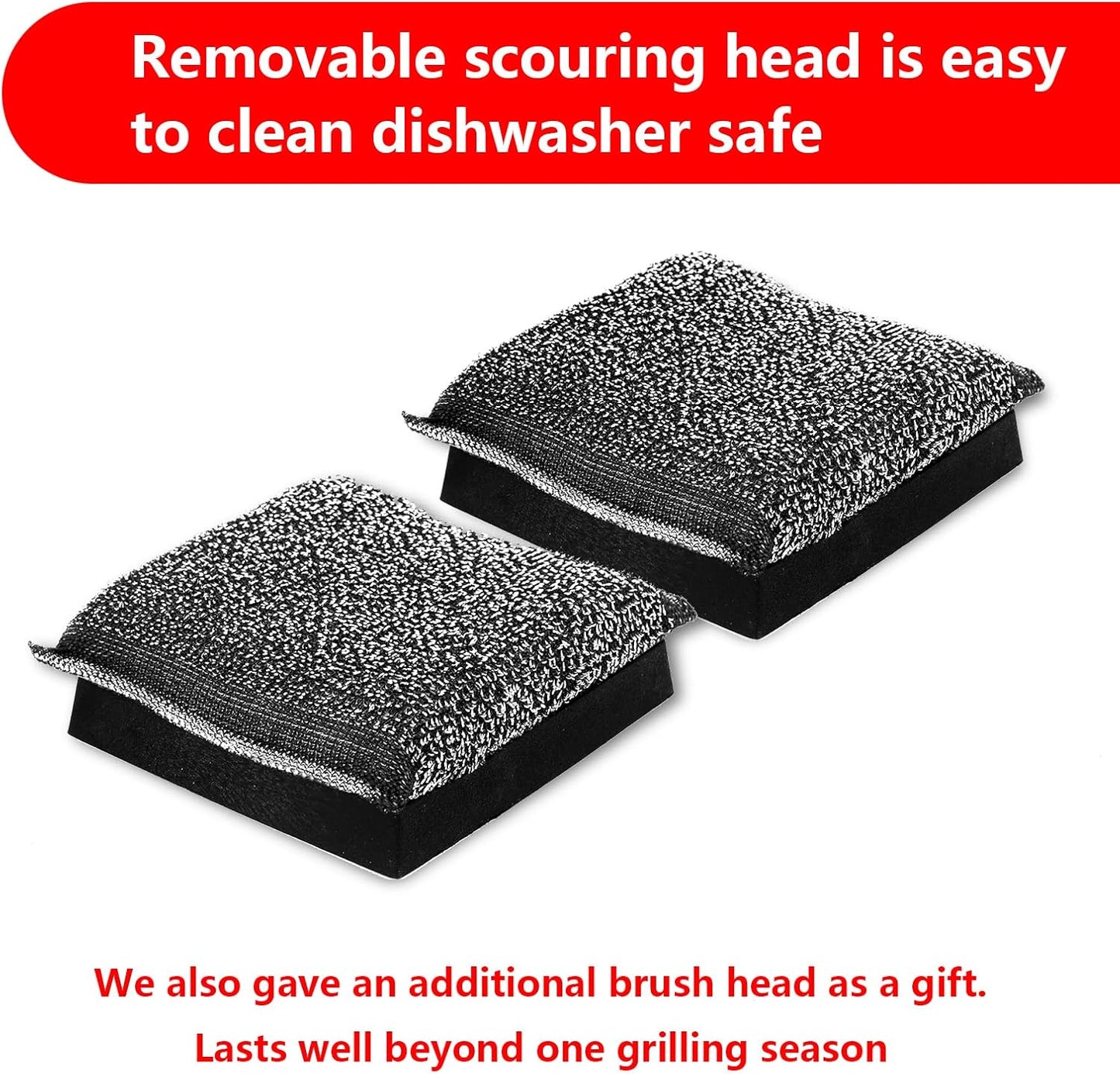 Grill Brush Bristle Free,Unique Steel Fibers Pad [Safe & Efficient] Perfect for Cast Iron/Stainless-Steel Grates - with 1 Replaceable Cleaning Head - Safe Grill Cleaner for Outdoor Grill