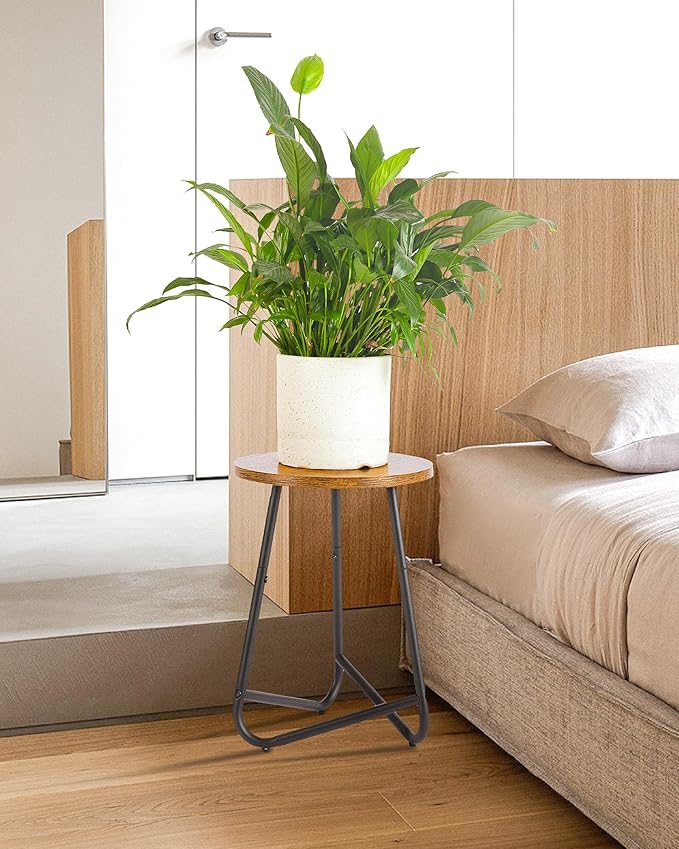 Indoor Plant Stand,Mid Century Wood Stand Plant Table,Modern Plant Stool for Outdoor,Metal Tall Holder for Flower Pots,Small Round Side End Table (Rustic Brown, 19 inch set of 2)