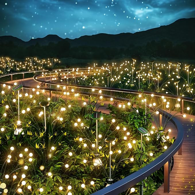 HIGH Power Solar Garden Lights Outdoor, 2 Pack 18 LED Solar Firefly Lights Fairy Swaying by Wind for Outside, IP67 Waterproof, for Patio Garden Yard Walkway Sidewalk, Green
