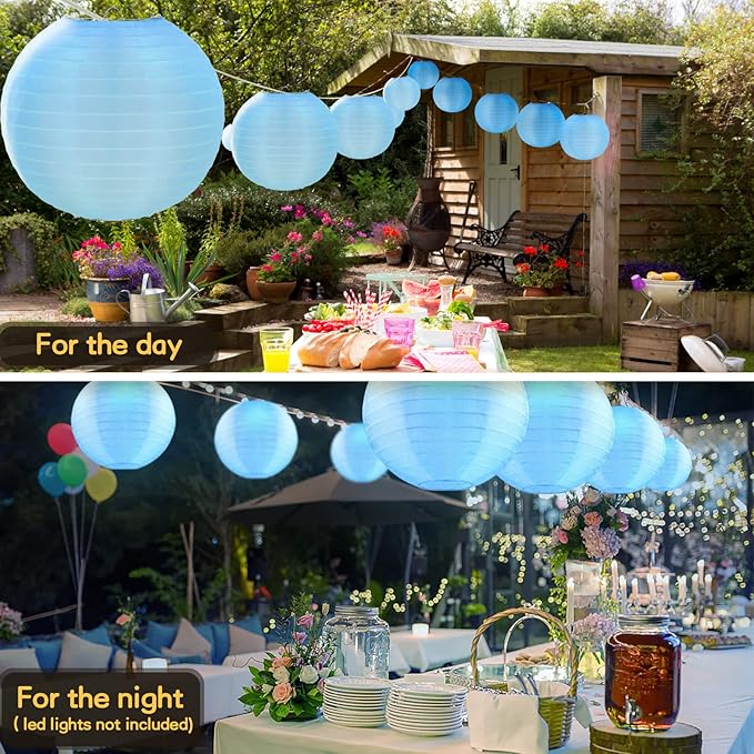 10 Pack Outdoor Silk Lanterns Decorative, 10inch Waterprooof Outside Indoor Chinese Hanging Round Lanterns for Weddings, Birthdays, Parties Decoration(Blue)