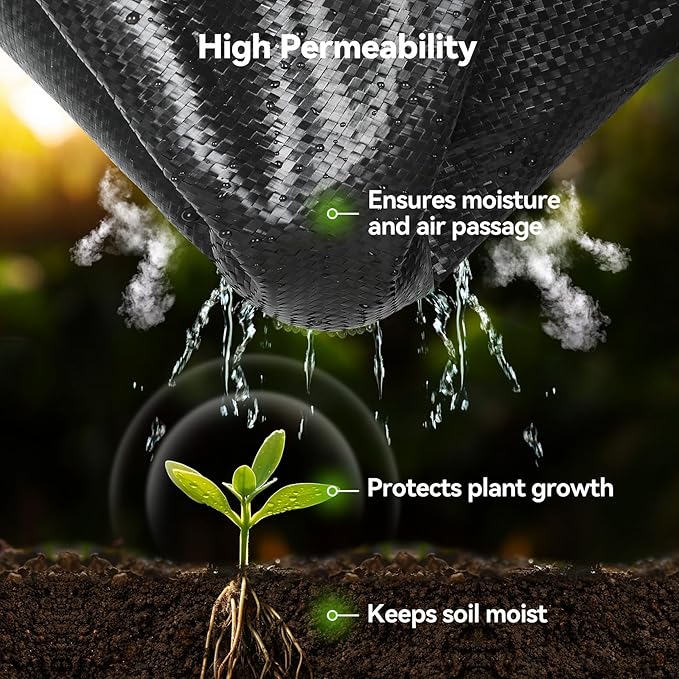 4ftx50ft Weed Barrier Landscape 3.2oz Fabric Heavy Duty, Woven Weed Control Cloth, Woven Geotextile Fabric for Underlayment, Gardening Ground, Commercial Driveway Weed Block Cover Mat