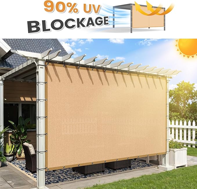 VICLLAX Shade Fabric Sun Shade Cloth with Every 2 FT Grommets for Patio Garden Pergola Cover Canopy 10x22 FT, Wheat