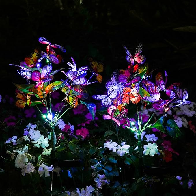 Solar Garden Lights Solar Lights Outdoor Waterproof Decorative 4 Pack with 144 LED 68 Butterfly Solar Lights for Garden Yard Decor Christmas Decorations, Gifts for Mother's Day Mom
