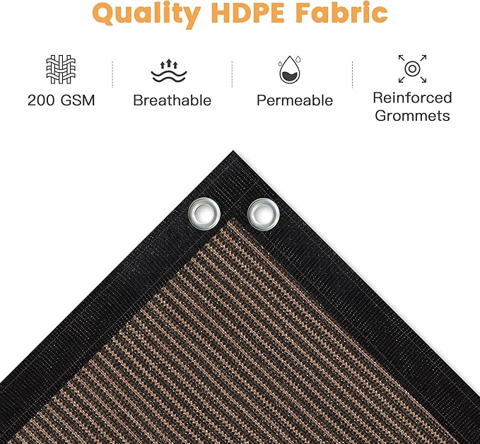 VICLLAX Shade Fabric Sun Shade Cloth with Every 2 FT Grommets for Patio Garden Pergola Cover Canopy 6x14 FT, Mocha