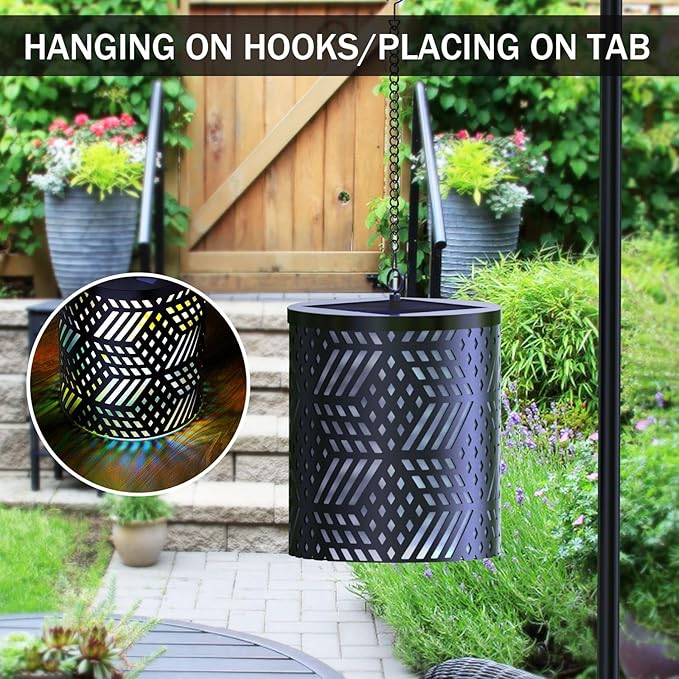 RGB Solar Lanterns Outdoor Waterproof Hanging Solar Lights Gifts for Men Women Metal Decorative LED Lanterns for Yard, Patio, Lawn, Tabletop, Pathway, Landscape, Garden Decor Diamond Pattern (1 Pack)