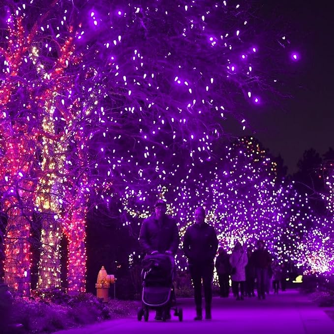 DAZZLE BRIGHT Halloween 300 LED String Lights, 100FT Connectable String Lights with 8 Lighting Modes, Halloween Decorations for Party Carnival Supplies, Indoor Outdoor Yard Garden Decor (Purple)