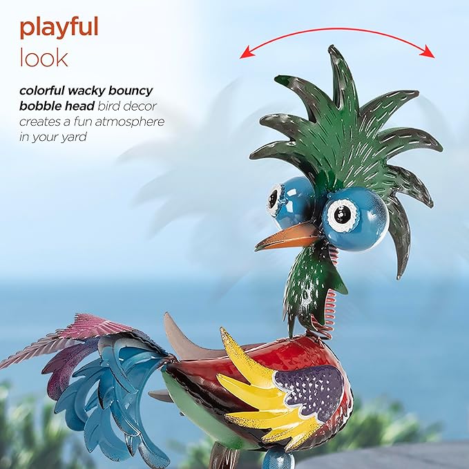 Alpine Corporation 19" Tall Indoor/Outdoor Wild Tropical Metal Rooster Yard Statue Decoration, Multicolor