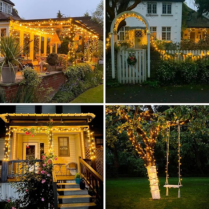 JMEXSUSS 2 Pack Solar String Lights Outdoor Waterproof - Total 400 LED 151FT Solar Lights Outdoor, 8 Modes Warm White Christmas Light for Outside Patio Yard Tree Garden Christmas Decorations